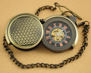 Mens Pocket Watch Mechanical Skeleton Dial Retro Self-contained Watch With Chain - Picture 1 of 11