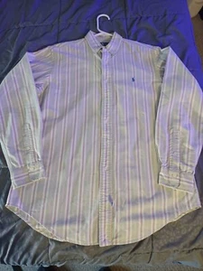 Polo Ralph Lauren mens medium cotton striped button down shirt green purple - Picture 1 of 9