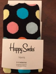 Collant cotone Happy Socks carino neonato nuovo con etichette taglia 6-12 mesi nero a pois - Foto 1 di 4