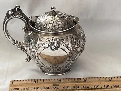 1850s George GW Webb Peter L. Krider Coin Silver Mustard Pot repousse 2.75” - Image 1 of 4