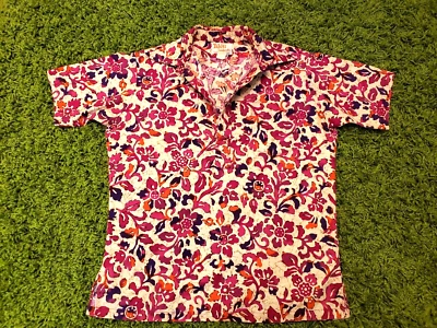 Hombres L De Colección Aloha Camisa Tahití Importación Años 70 Cuello Grande Floral Todo Púrpura Naranja Foto 1 de 4