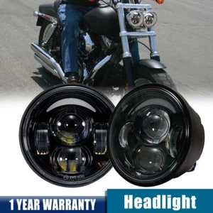2X 4.65 Inch LH+RH Black LED Headlight For Harley Dyna Fat Bob FXDF Hi/Low Beam - Picture 1 of 12