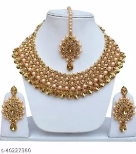 Juego de collar gargantilla con tachuelas de piedra perla de Bollywood indio joyería nupcial - Imagen 1 de 6