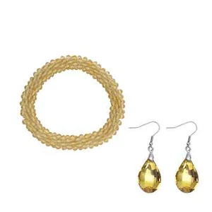 Champagne Glass Dangle Drop Earrings Beaded Stretch Bracelet Jewelry Set Gift - Picture 1 of 8
