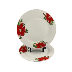 Gibson Home Christmas Holiday Poinsettia Dinner Plates Set of 2 - Picture 1 of 3