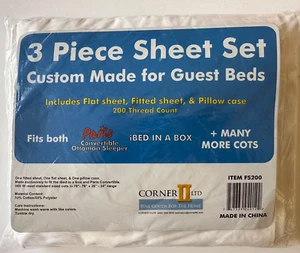 CORNER II LTD iBED™ 3 PIECE Cot White Sheet Set Custom Made For Guest Bed NEW - Picture 1 of 2