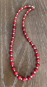 Vintage Red Coral Pearl Graduated Bead Necklace 14k Gold Filled Clasp 18” - Picture 1 of 16
