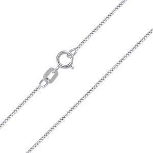 14K Solid White Gold Box Necklace Chain 0.5mm 16-22" - Polished Link Women Men - Picture 1 of 2
