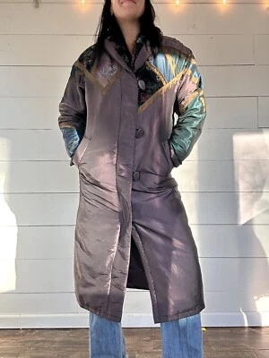 Cyclone Down Jacket Iridescent Long Puffy Trenchcoat Womens Vintage - Image 1 of 4