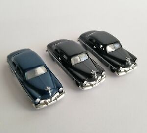 Lot of 3 HO Scale 1949–1951 Mercury Eight Luxury Coupe Cars 2 Black 1 Blue 