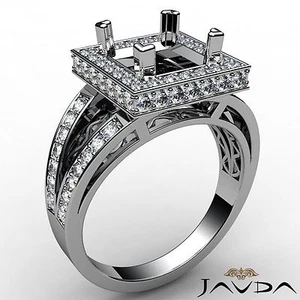 Princess Semi Mount Halo Pave Set Diamond Engagement Ring 18k White Gold 0.65Ct - Picture 1 of 3