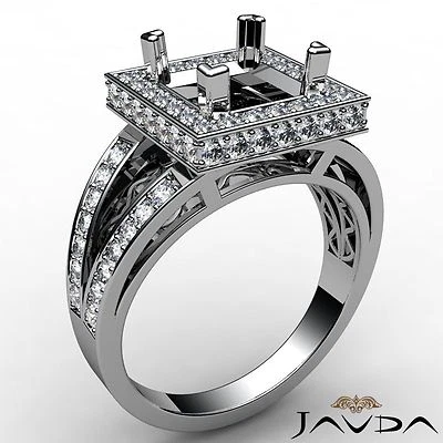Princess Semi Mount Halo Pave Set Diamond Engagement Ring 18k White Gold 0.65Ct - Image 1 of 3