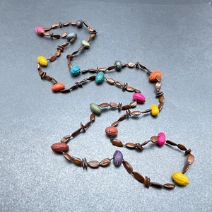 Vintage Apple Seed Colorful Bead Necklace 34" - Picture 1 of 8