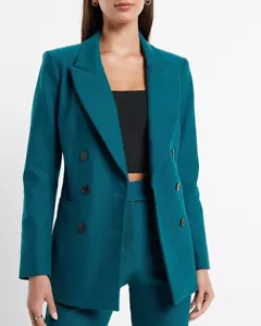 NUEVO BLAZER EXPRESS $158 VENECIANO VERDE AZULADO SOLAPA DOBLE BOTONADURA TALLA S PEQUEÑO - Imagen 1 de 3