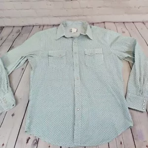Camicia Wrangler Uomo L Blu Geometrica Perla Scatto Wrancher Western Work Manica Lunga - Foto 1 di 12