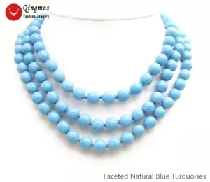 Collana 3 Fili 10mm Blu Sfaccettato Tondo Turchese per Donna Gioielli 17-19'' - Foto 1 di 9