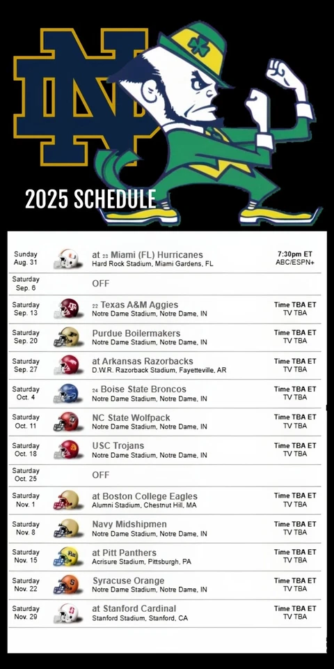 Notre Dame Lucha Fútbol Irlandés Calendario 2025 CALCOMANÍA BRILLANTE 4" X 8" Foto 1 de 1