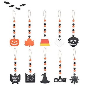 Guirnalda de cuentas de madera hecha a mano con borla y calabaza naranja y negro Halloween otoño - Imagen 1 de 12