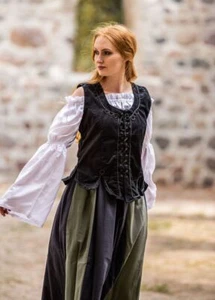 Gothic Mittelalter Samt Mieder Keira schwarz braun fällt groß aus S - 3XL - Bild 1 von 15