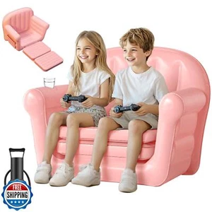Sofá inflable QPAU, sofá extra ancho 2 en 1 para niños pequeños plegable con felpa, C - Imagen 1 de 5