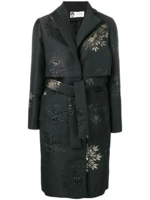 $3490 NUEVO Abrigo de Noche Lanvin Metallic Fil Cupé Cinturón Negro Dorado Trench 42 Foto 1 de 4