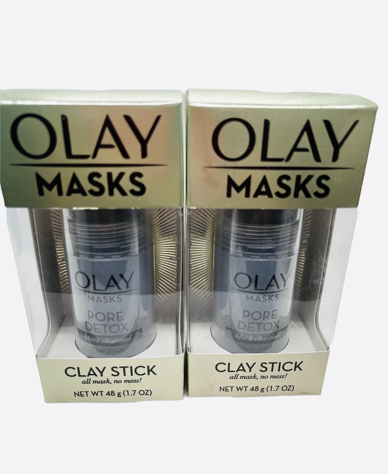 Lot of 2 Olay Masks Kaolin Clay Stick Facial Pore Detox Black Charcoal Exfoliate - Image 1 of 1