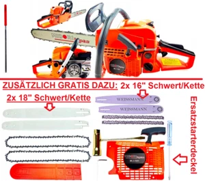 Benzin Kettensäge 6,0 PS mit 2x18"Schwert/Kette + 2x 16"Schwert/Kette und v.mehr - Bild 1 von 1