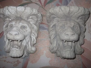 Cement Lion Head Set of Two Decor - Picture 1 of 11