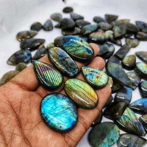 Lotto 100 Gms Pietre Preziose Cabochon Sciolte Naturali Multi Fuoco Labradorite 20-40mm - Foto 1 di 7