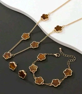 Clover Jewellery Set Necklace Bracelet Earings Various Colour - Picture 1 of 10