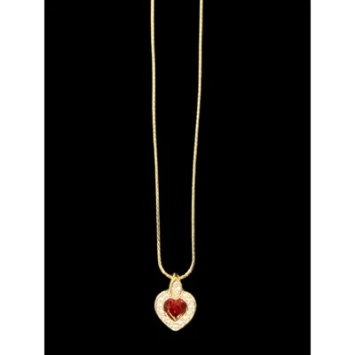 Precioso Collar Givenchy De Colección Cristal Rojo Y Estrás Corazón Colgante  Foto 1 de 4