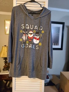 Derek Heart Plus "Squad Goals" Weihnachts-Hoodie grau Größe Damen 1X - Bild 1 von 7
