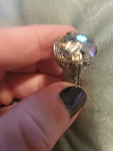 Vintage Smoky Quarz Rhinestone Silver Tone Filagree Estate Ring Size 6♡ - Picture 1 of 5