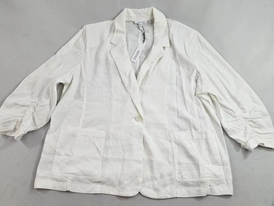 Chico's Blazer Chaqueta Mujer 3 US XL Blanco Elástico Lino 570388910 Bolsillos $139 Foto 1 de 4