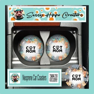 Auto Untersetzer entzückende Katze Mama Kätzchen Katze Set 2 Neopren handsublimiert - Bild 1 von 5