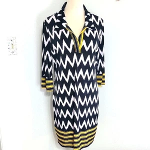 Mlle Gabrielle Black & White Zigzag Dress with Gold Stripe Accents, Size XL - Picture 1 of 8