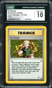 CGC 10 GEMAS COMO NUEVAS Teniente Surge Gym Heroes 17/132 Holograma Raro 2000 Tarjeta Pokémon PSA - Imagen 1 de 2