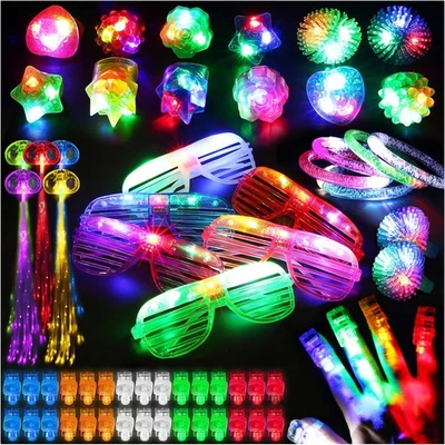 78 peças brinquedos de iluminação LED para festa favores/suprimentos a granel brilho no escuro multicolorido  - Imagem 1 de 4