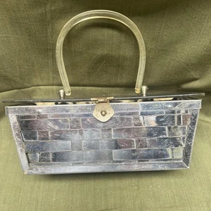 Vintage Silver Tone Basket Weave Box Purse Metal Woven Handbag - Picture 1 of 8