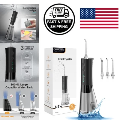 Irrigador dental recargable portátil con hilo dental inalámbrico 300 ml gris negro Foto 1 de 4