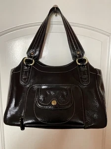 PERLINA NEW YORK Tasche schwarz Lackleder Organizer 2 Henkel *TOP* - Bild 1 von 10