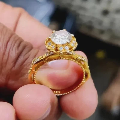 2Ct Round Cut Lab Created Diamond Wedding Ring 14K Yellow Gold Plated - Image 1 of 4