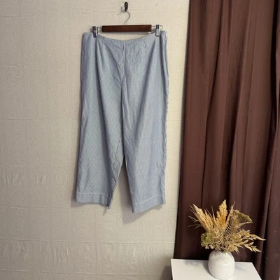 Calça capri David Brooks tamanho 12 azul branca listrada algodão zíper lateral - Imagem 1 de 4