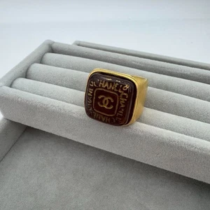 CHANEL CC Coco Logo Gripoix Ring braun vergoldet Frankreich Vintage gebraucht Japan - Bild 1 von 12