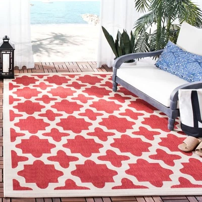Courtyard Collection Area Rug - 6'7" x 9'6", Red & Bone, Non-Shedding & Easy ... - Image 1 of 4