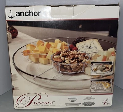 Anchor Hocking 4 PC Presence Entertainment Set Glass Serving Tray With Extras - Image 1 of 3