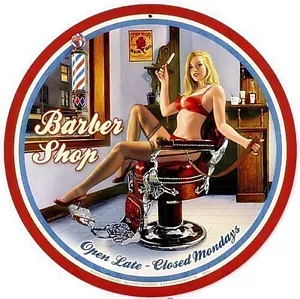 Letrero redondo de acero pin up de Barber Shop 360 mm de diámetro (pst) - Imagen 1 de 1