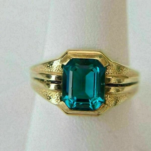 2Ct Emerald Cut Simulated Topaz Women's Band Ring 14K Yellow Gold Plated Silver - Picture 1 of 7