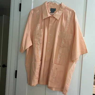 Camisa Guayabera TropiCool Para Hombre Melocotón Pálido Bordada 4 Bolsillos Talla 2XL Foto 1 de 4