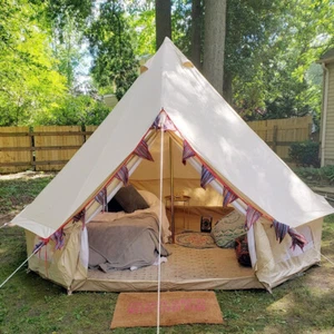 4 Season Outdoor Glamping 13FT Canvas Bell Yurt Tent for 4-6 Person Camping - Picture 1 of 6